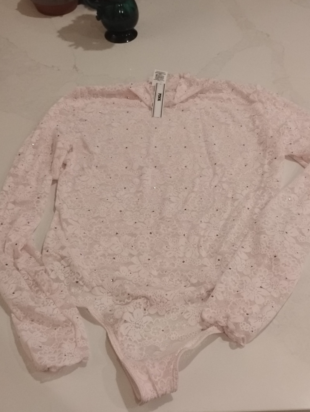 Pink Lace Long-Sleeve Thong Bodysuit - PINK Victoria's Secret